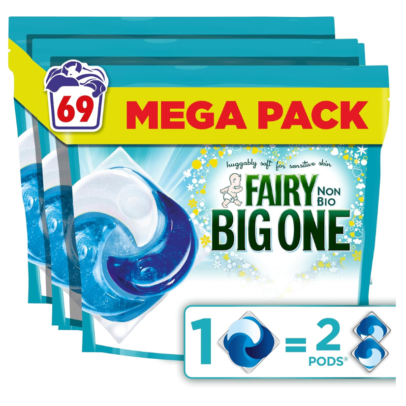 Fairy Non Bio The Big One PODS Laundry Detergent Capsules, 69 Washes (3x23)